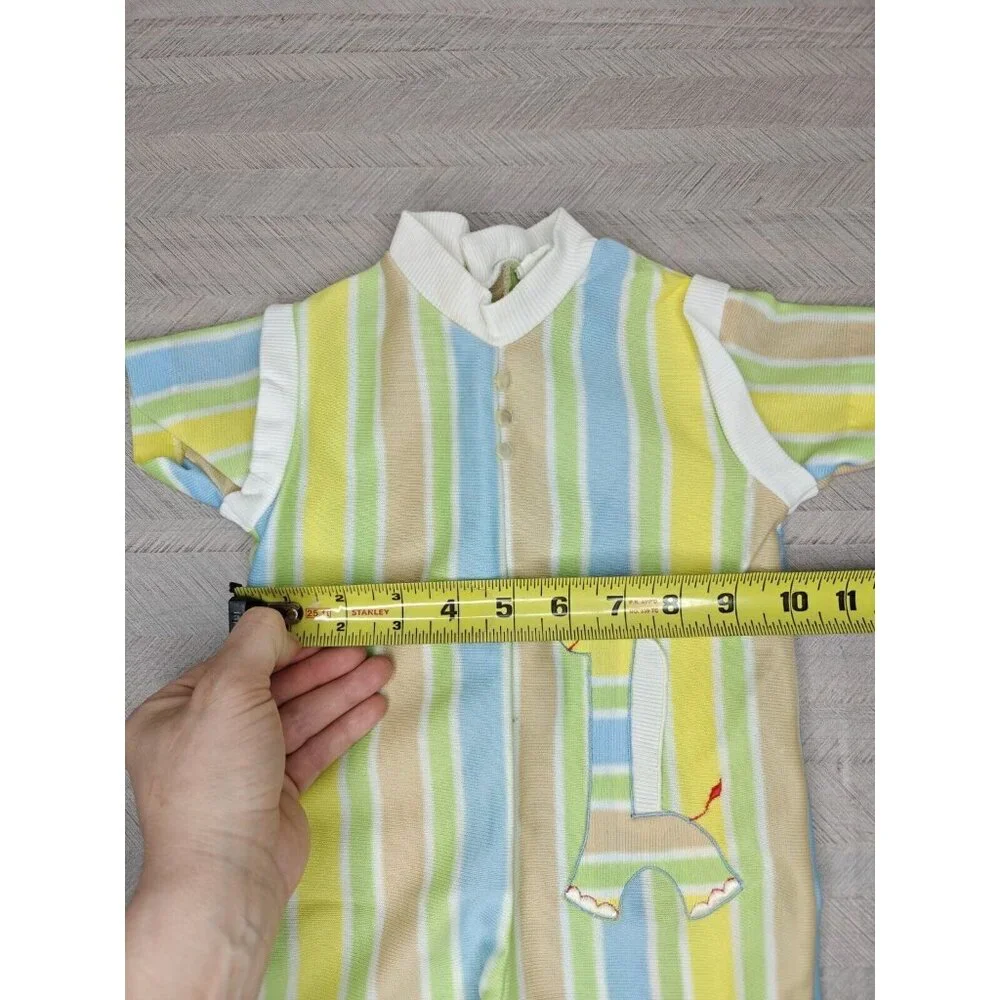 Vintage Tiny Tots Original Romper Baby Boy Girl Size 6m Green Striped Colorful